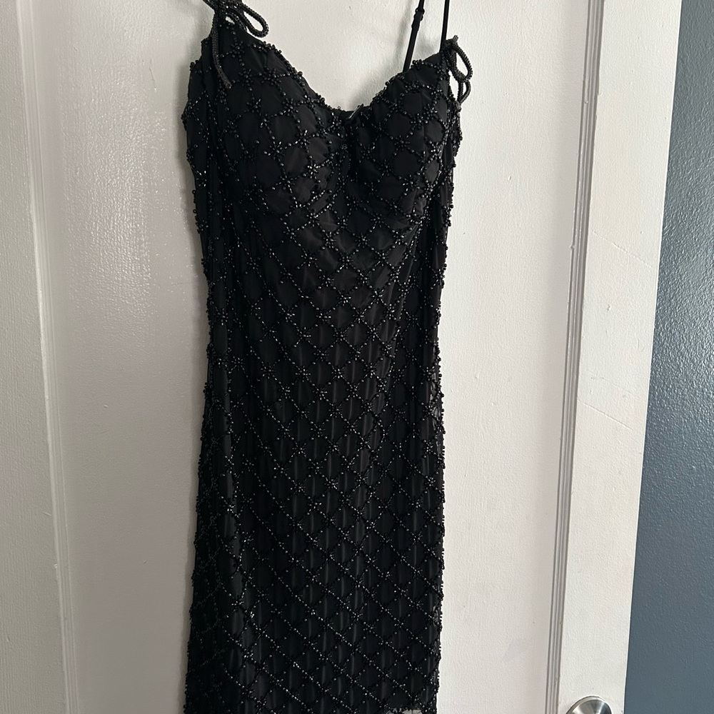 Windsor Black Beaded Spaghetti Strap Cocktail Dress - Picture 2 of 5